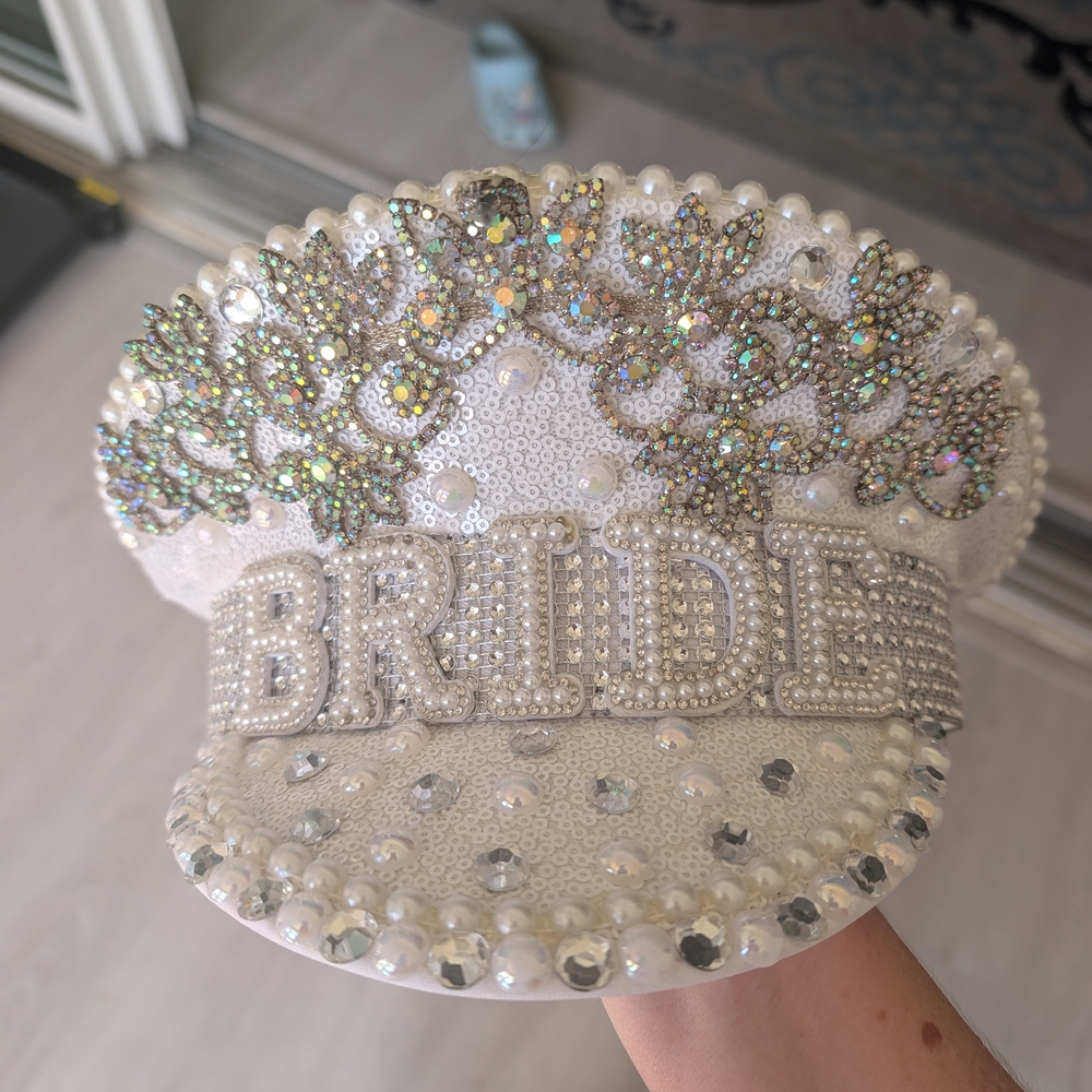 White Bejeweled Bride Cap